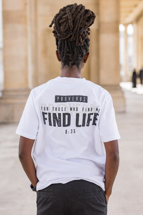 Proverbs 8:35 White T‑Shirt — Clearance Sale
